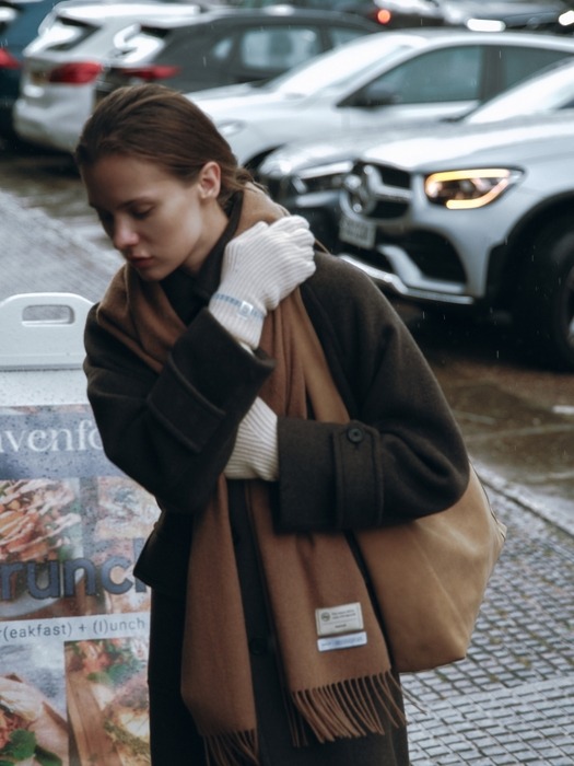 line knit gloves - ivory