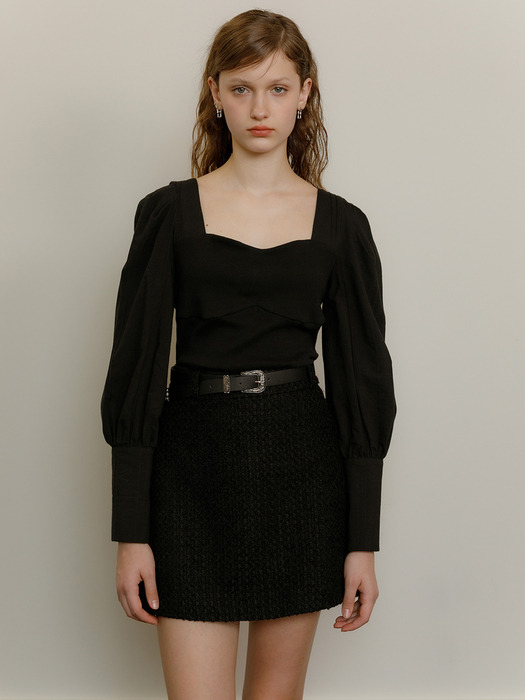 Remantist리맨티스트]Western belt a-line tweed skirt (black)