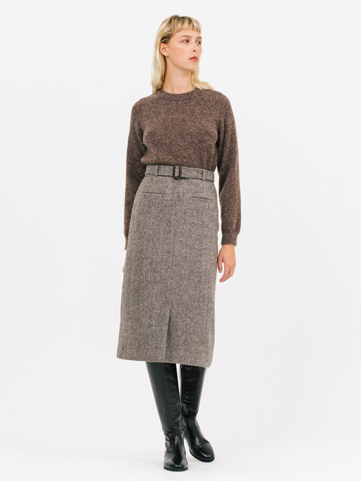 belted wool H-line skirt_gray