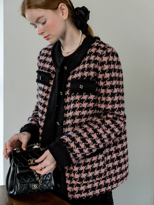 Cest_Pink houndstooth woolen jacket