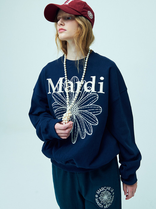 SWEATSHIRT FLOWERMARDI NEEDLEWORK_NAVY CREAM