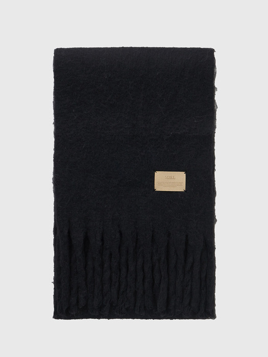 Simple patch wool long muffler - black