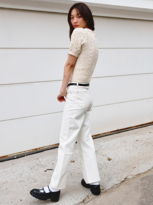 Puff Short Sleeve Cable Knit Pullover  Ivory (KE4151M010)