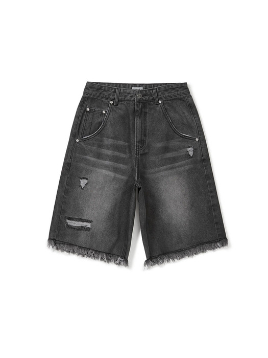 [Mmlg W] DENIM SHORT PANTS (WASHED BLACK)