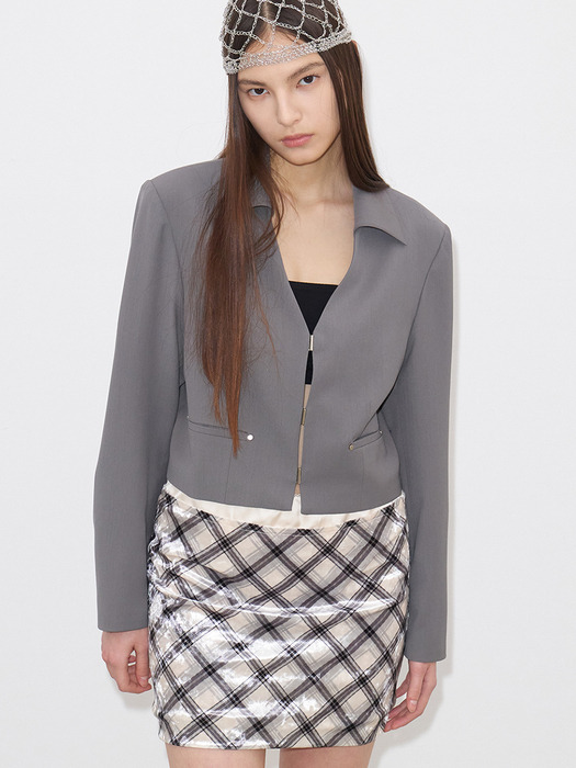 COLLAR DETAIL CROPPED JACKET(GREY)