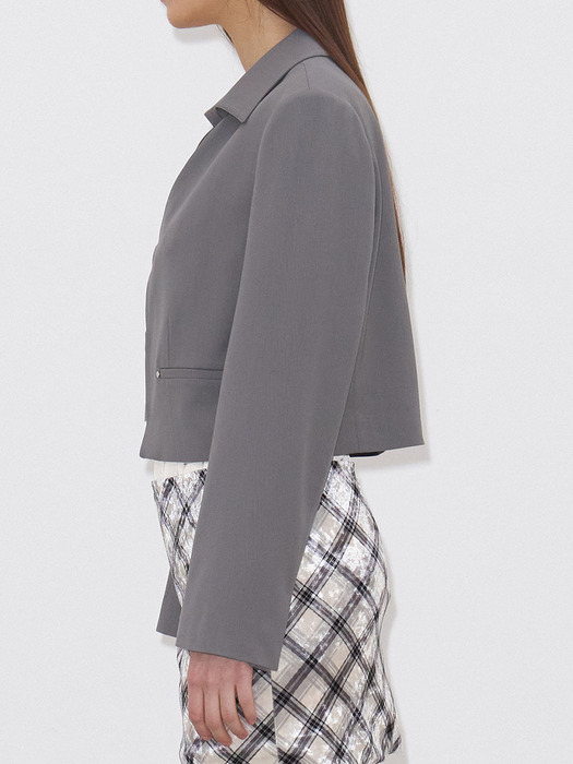 COLLAR DETAIL CROPPED JACKET(GREY)