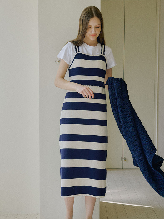 Scallop Stripe Long Knit Dress VC2433KO301M
