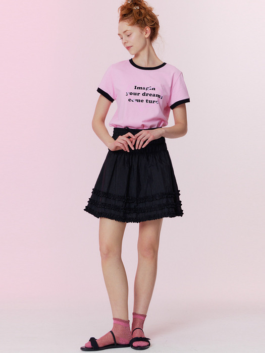 Shining shirring mini skirt_Black