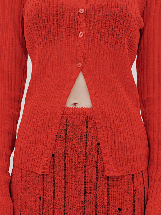 seethrough collar slim cardigan-red
