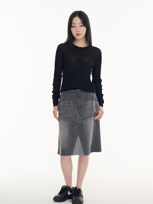 LINE POINT BLACK DENIM SKIRT(LEBSMSK5342)