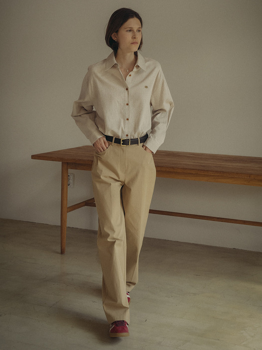 Mine button point logo shirt_Beige