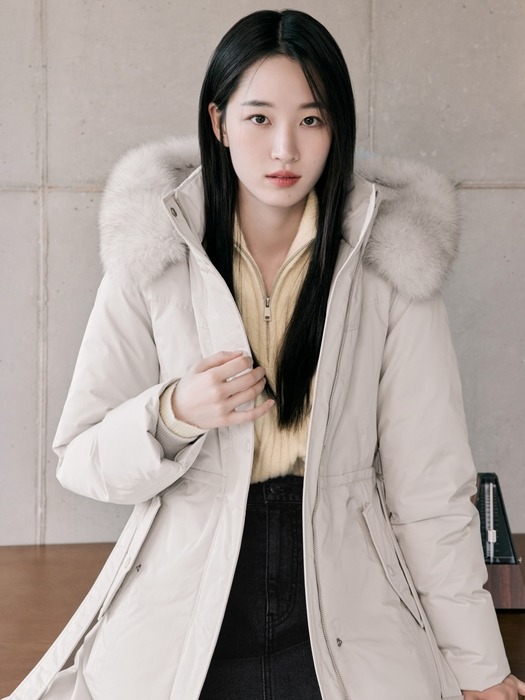 [단독기획]두굿_폭스퍼 후드 롱 덕 다운 점퍼_네이비/라이트그레이_2colors