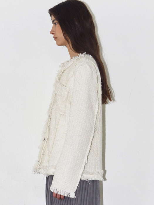 FRINGED TWEED JACKET, IVORY