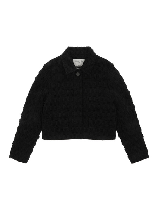 BUTTON UP TWEED CROP JACKET IN BLACK