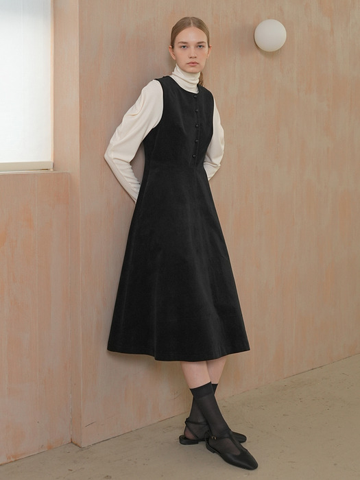 VELVET SLEEVELESS DRESS / 2COLORS