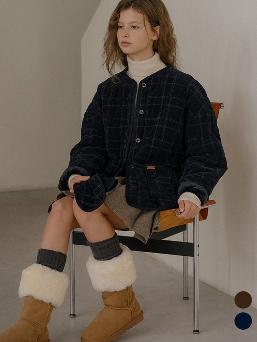 Corduroy quilting detachable collar jumper_2color