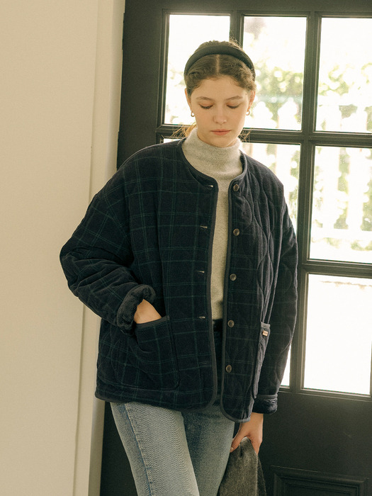 Corduroy quilting detachable collar jumper_Navy