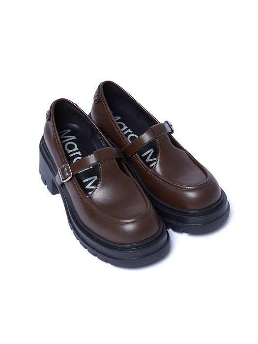 FLOWER RIVET T-STRAP LOAFERS_BROWN