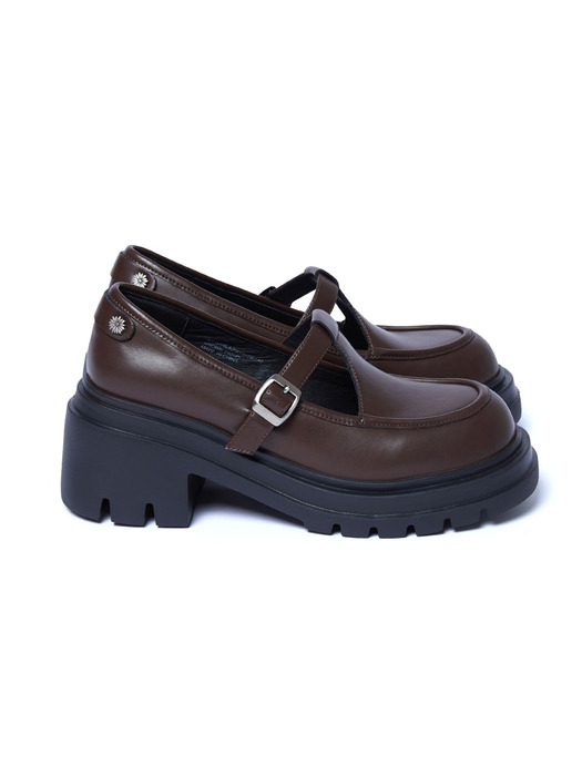 FLOWER RIVET T-STRAP LOAFERS_BROWN