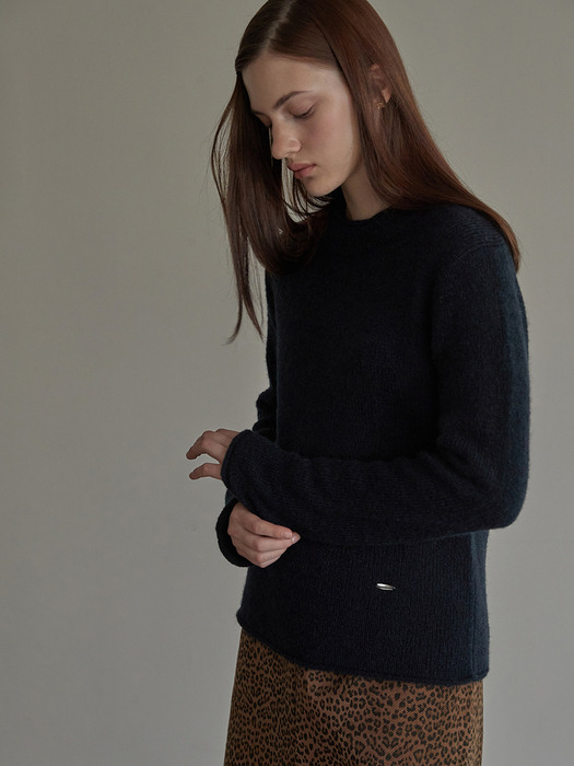 Half neck wool knit top - Navy