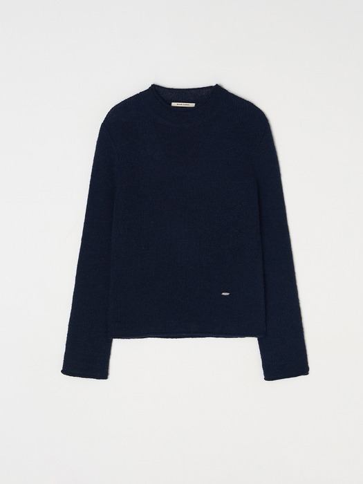 Half neck wool knit top - Navy