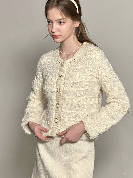 Lautre Ivory Tweed Shine knit cardigan