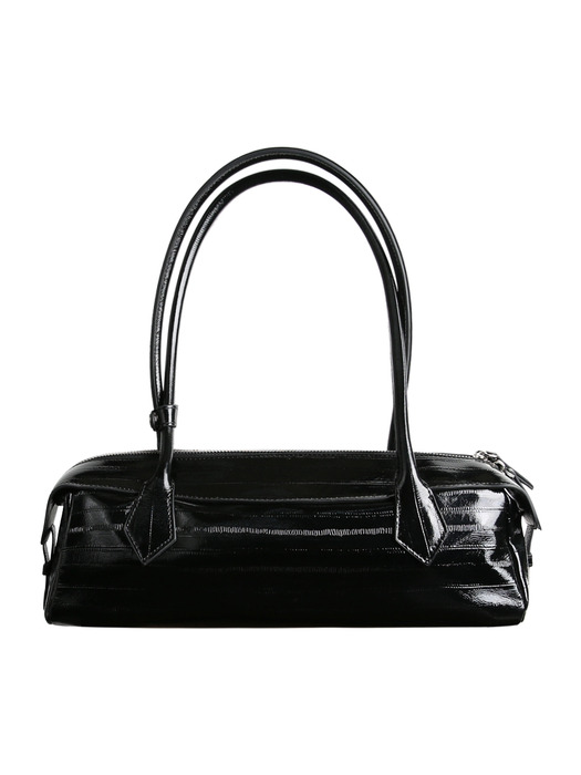 LEATHER BAGUETTE BAG, GLOSSY BLACK