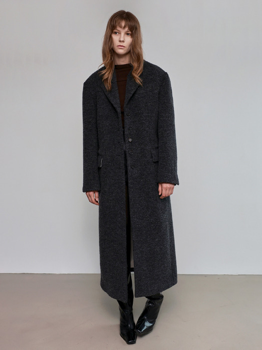 Wool Boa Long Coat _ Charcoal