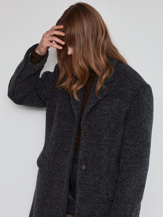 Wool Boa Long Coat _ Charcoal