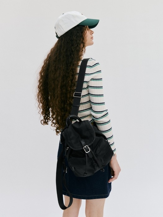 double pocket nylon backpack - black (S)