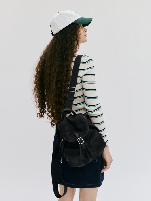 double pocket nylon backpack - black (S)