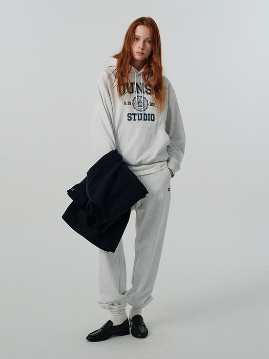 [단독]UNISEX CLASSIC LOGO HOODIE LIGHT MELANGE GREY_UDTS5A114G1