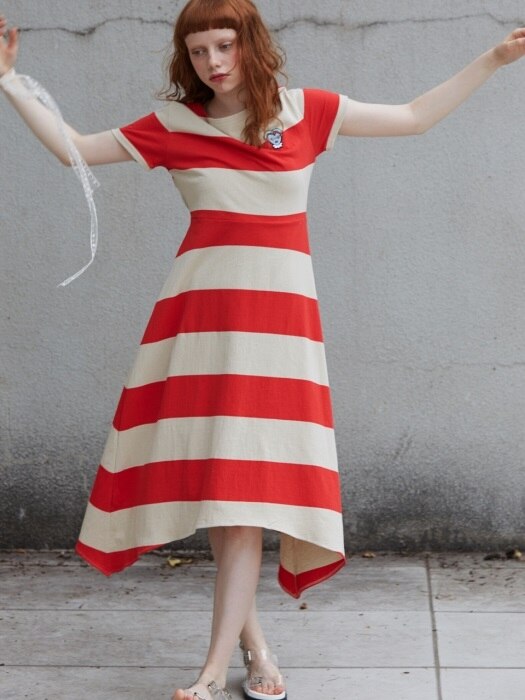 stripe jersey dress_red