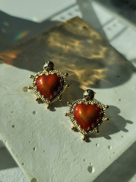 Deep vintage red heart earrings