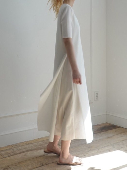 Side Slit Cotto Knit Dress #White