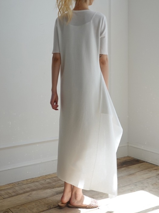 Side Slit Cotto Knit Dress #White
