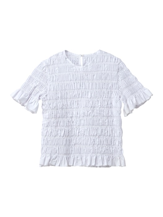 Flower shirring blouse - White