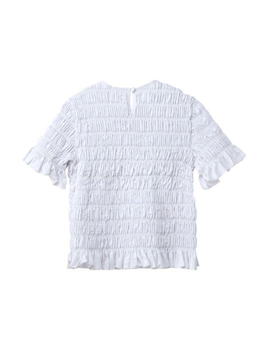 Flower shirring blouse - White
