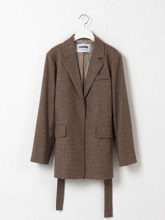 Wool Hound Tooth Check Belted Jacket