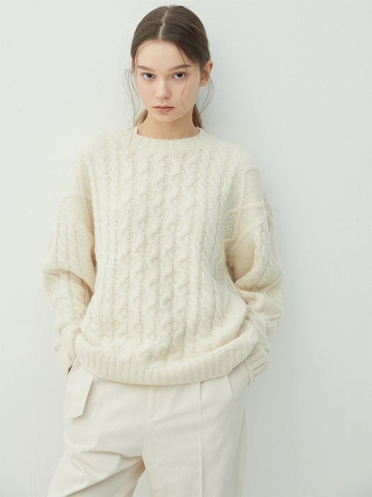 CREAM alpaca cable knit (KT010)