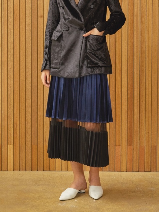 velvet pleats skirt Blue