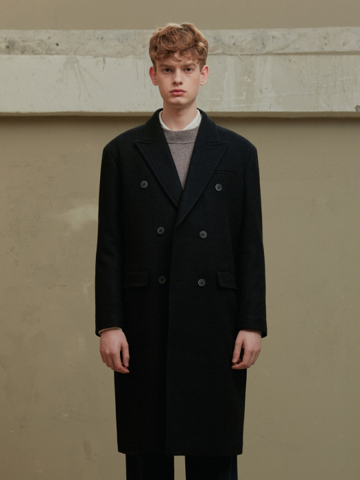 BLACK DOUBLE BREASTED COAT (TC1CTVW0903)