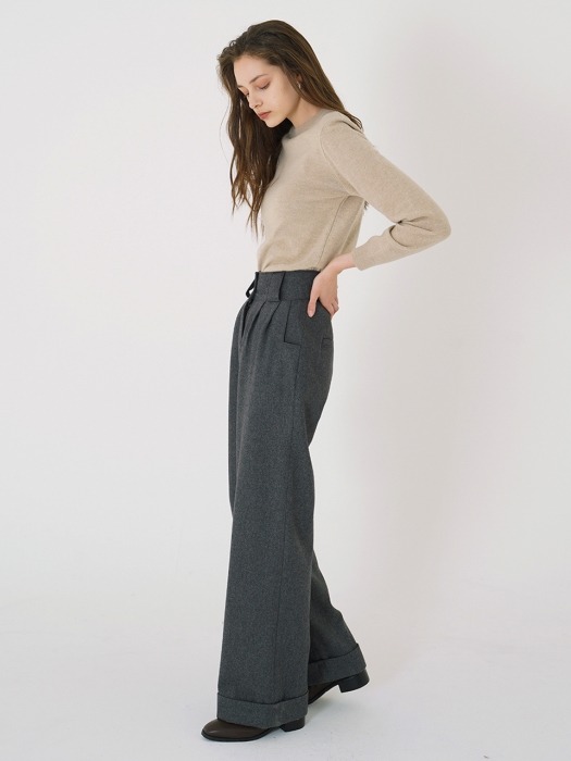 WOOL WIDE LONG PANTS_Gray