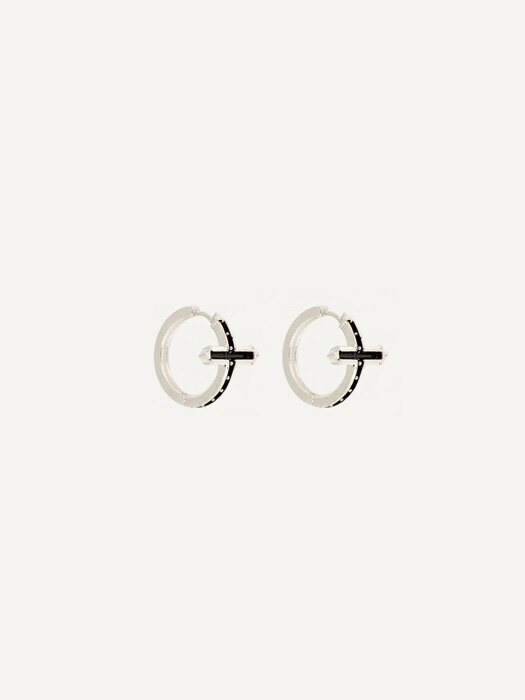 Crossed Ring Earrings [ Silver + Black ]