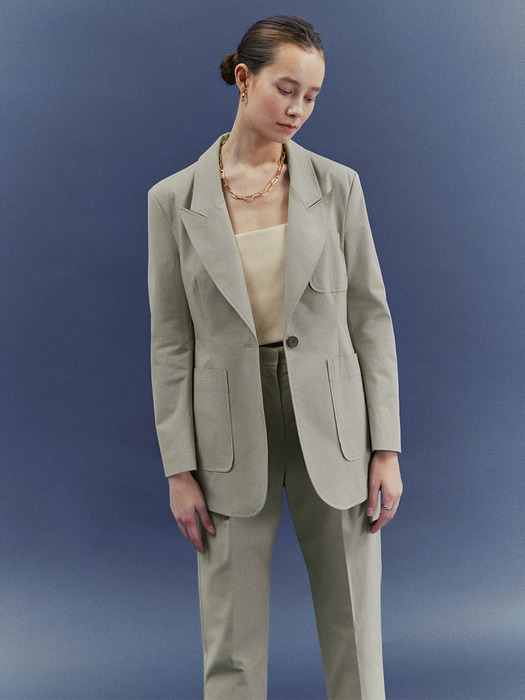 [Classy Cotton] One-Button Blazer + Tapered Trousers SET