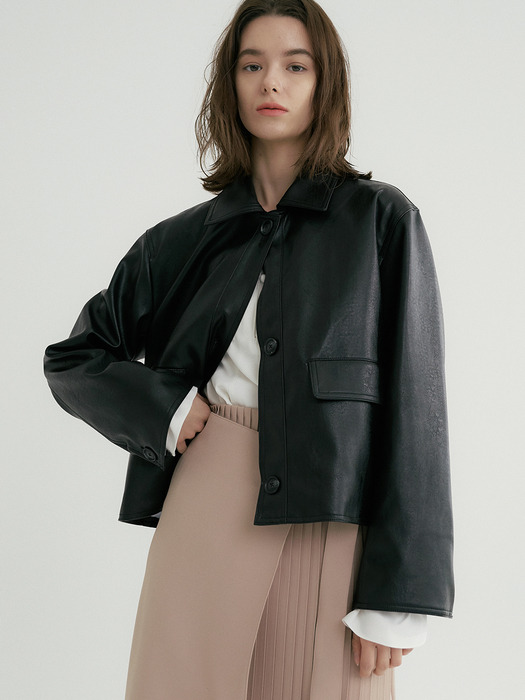 comos335 matte leather short jacket (black)