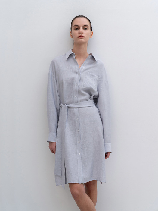 RELAXED FIT TIE BELT SHIRT DRESS