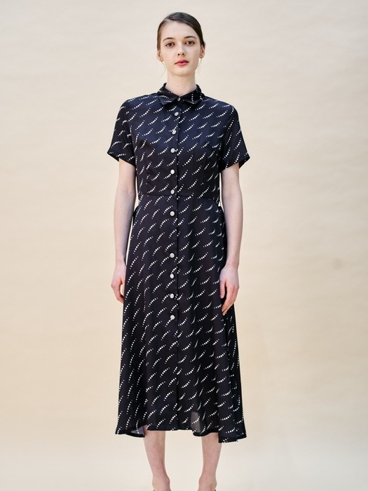 Lunecave Print Satin Black Long Dress