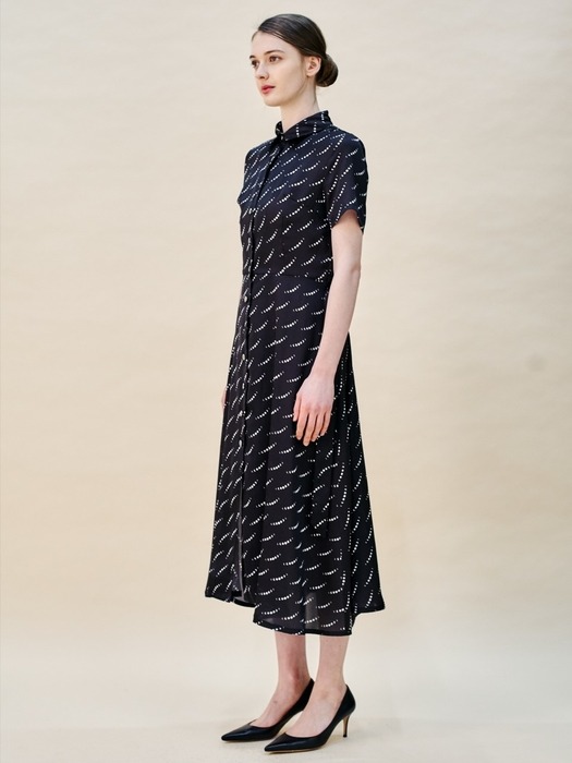 Lunecave Print Satin Black Long Dress