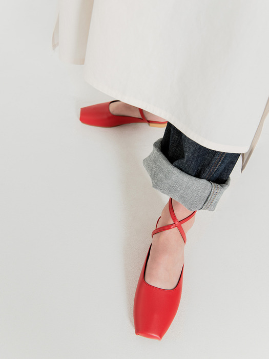 Ballet Toe Ankle Strap Flats | Red